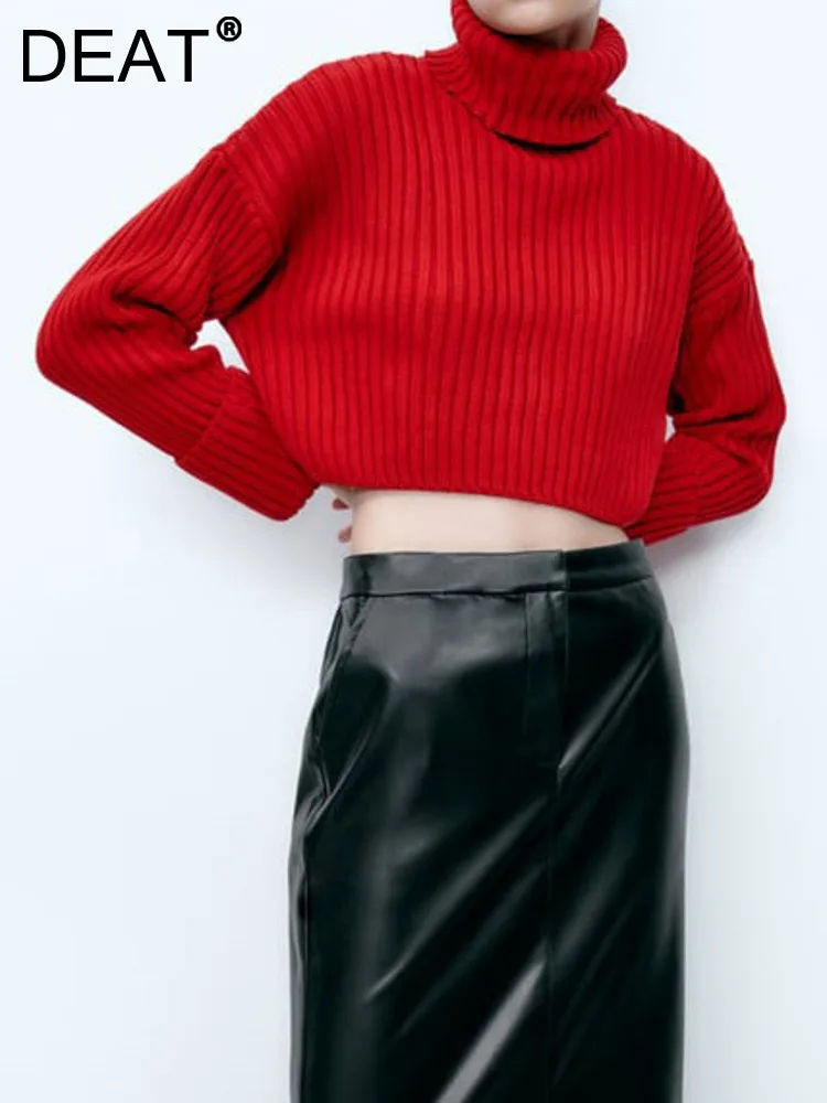 

Женский вязаный пуловер-водолазка DEAT, однотонный Свободный теплый короткий свитер с длинным рукавом, осень 2022