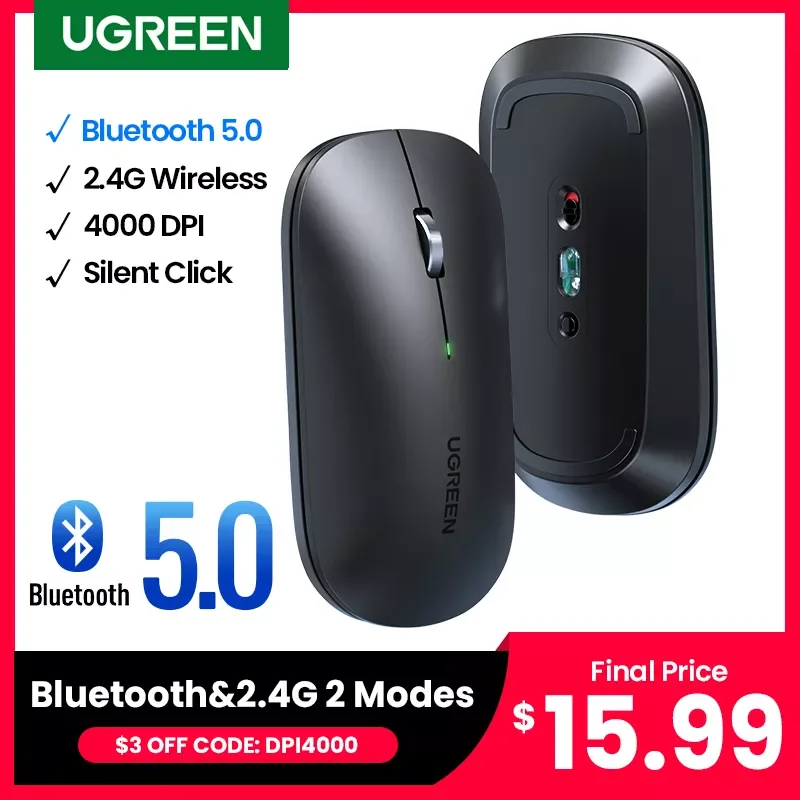 

Беспроводная Бесшумная Bluetooth-мышь, 4000 DPI