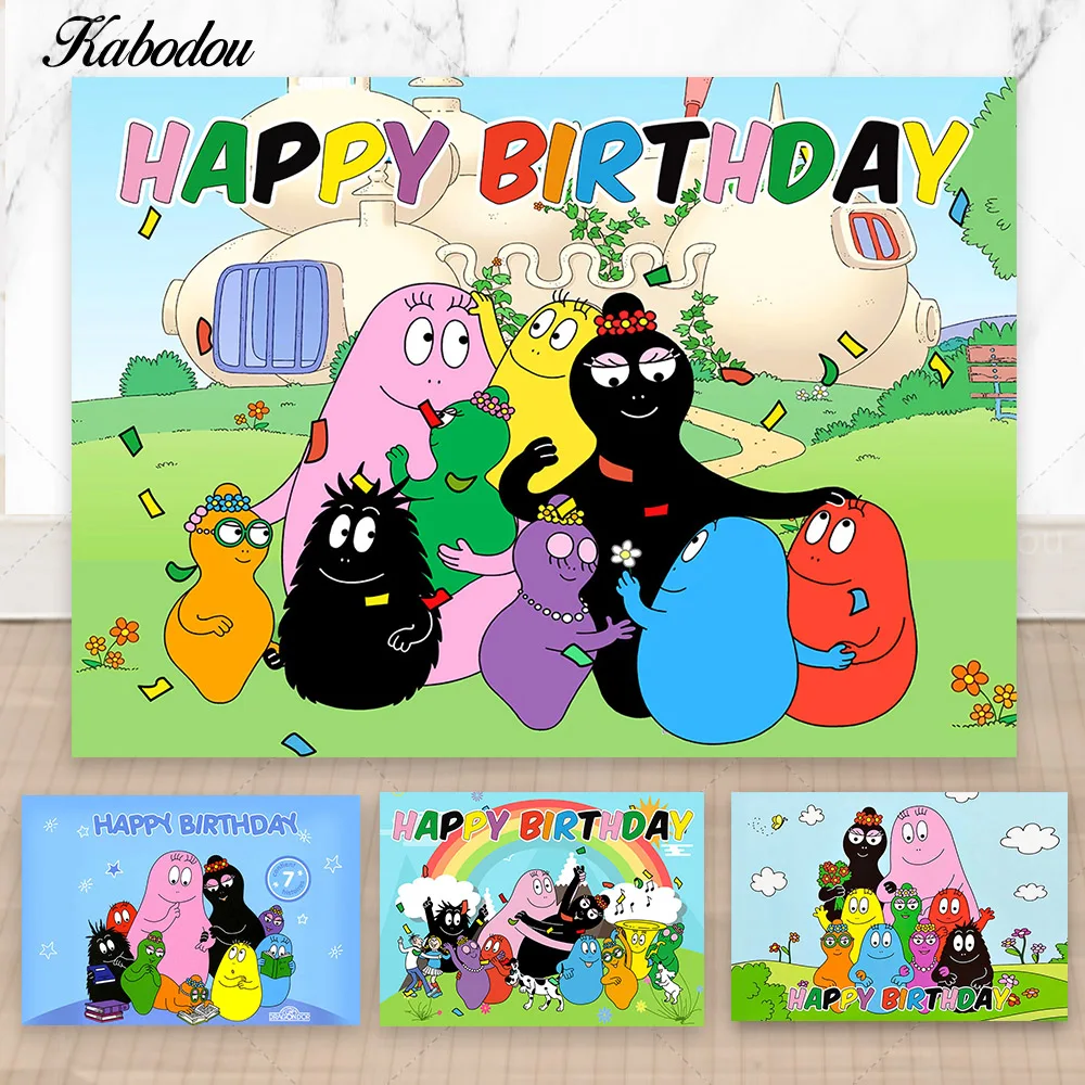 

Kabodou The Barbapapa Family Photo Backdrop Happy Birthday Photography Background Baby Shower Decorations Banner