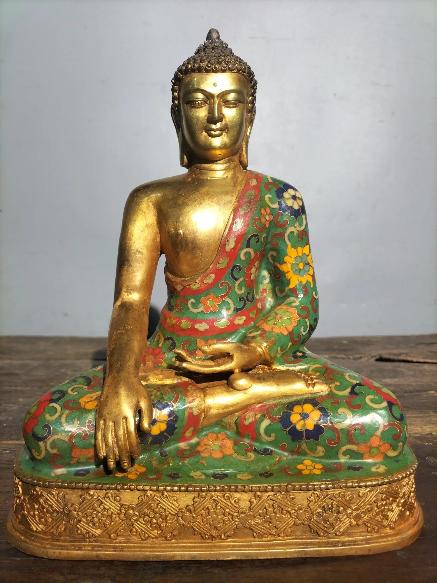 

11"Tibetan Temple Collection Old bronze Cloisonne Enamel Shakyamuni Buddha Big Day Tathagata Amitabha Enshrine the Buddha