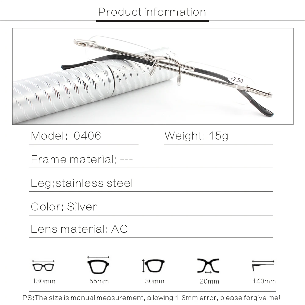 Prescription Reading Glasses Women Men with Hard Tube 1.5 Metallic Eye Frameless Pencil Case For | Аксессуары для одежды