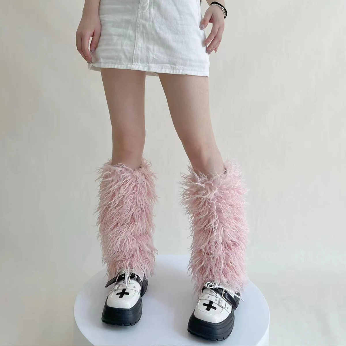 Imitation Wool Leg Warmers Winter Warm Cybergoth Plush Stockings Y2k Japanese Boots Cover Socks Harajuku Faux Fur Boot Leggings