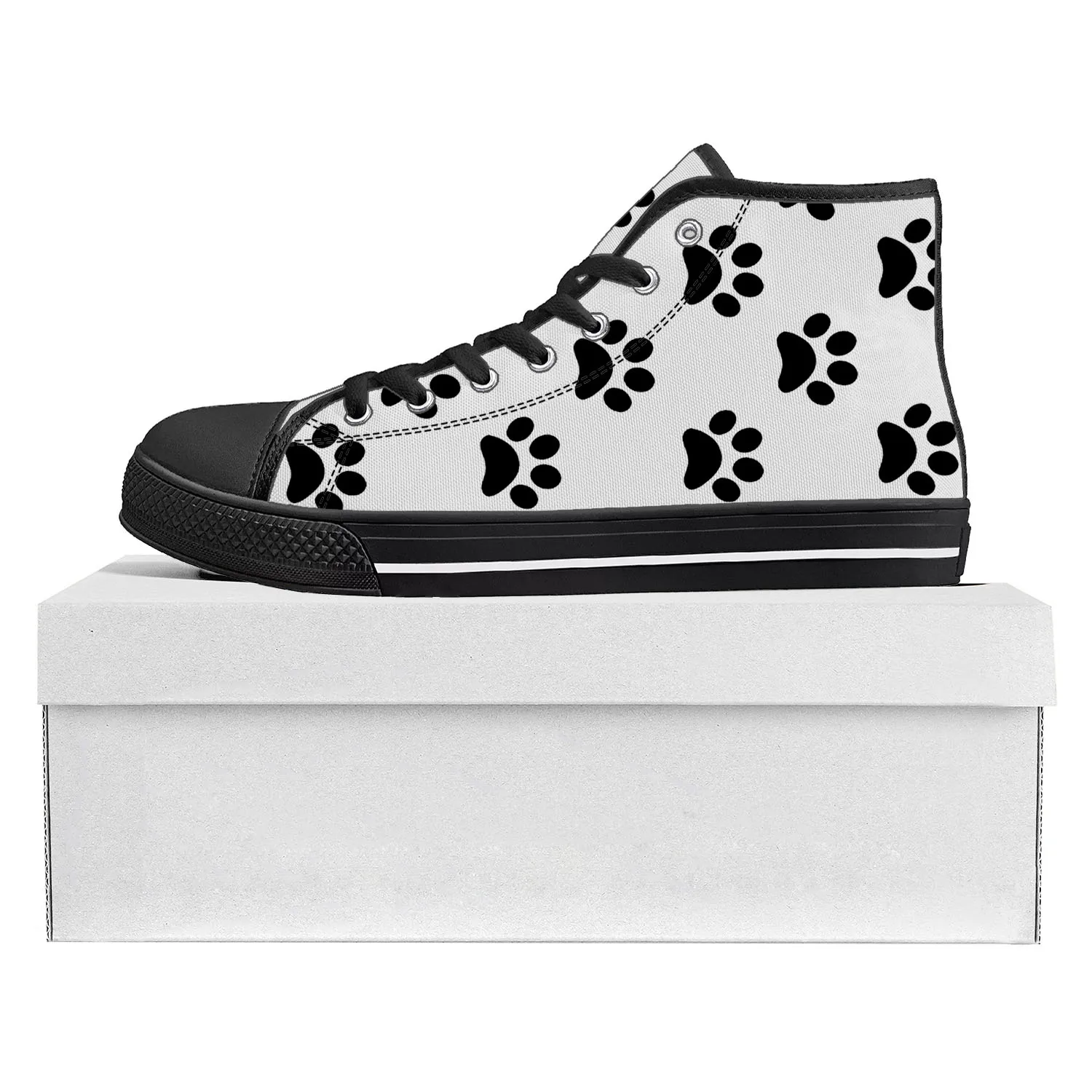 Dog Paw Print Pet Dog High Top High Quality Sneakers Mens Womens Teenager Canvas Sneaker Casual Couple Shoes Custom Shoe Black