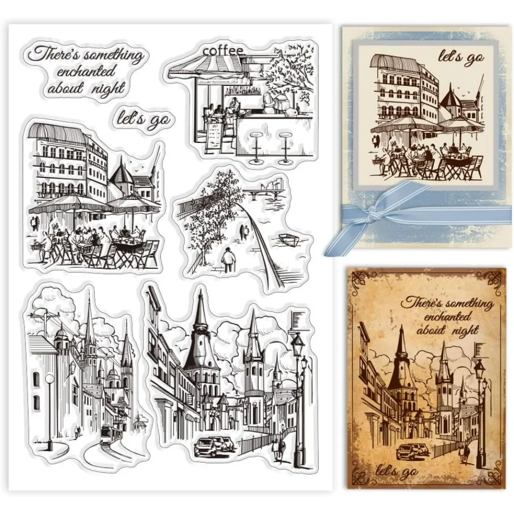 Прозрачные штампы с городской пейзажем города уличного пейзажа для DIY