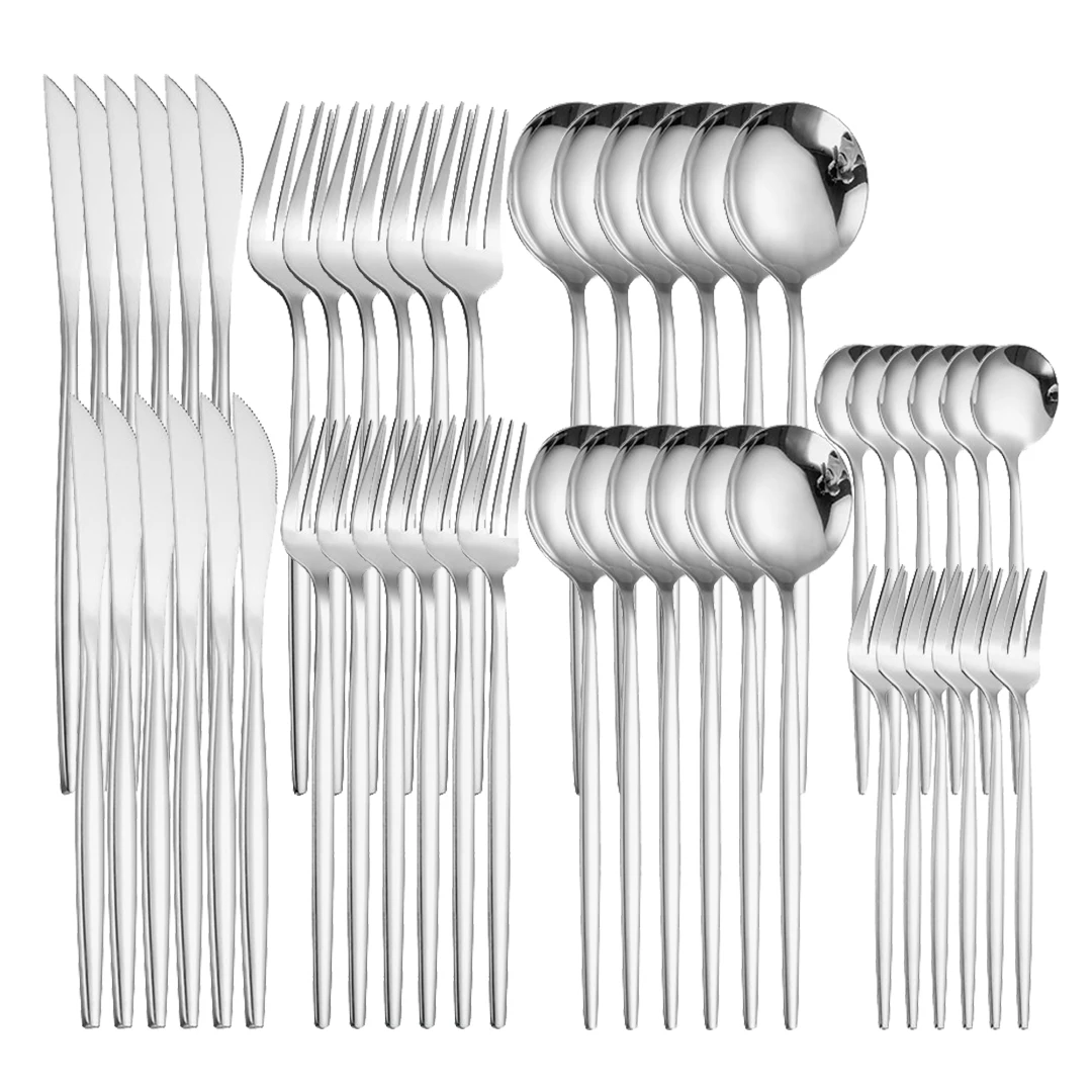 

48Pieces Silver Cutlery Set Fork Knife Spoon Cutlery Dishwasher Safe Christmas Tableware Wedding Gift Stainless Steel Silverware
