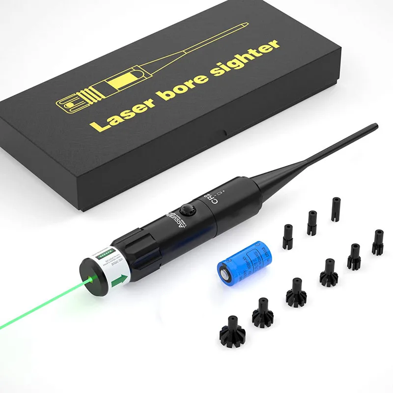 Tactical Green Laser Boresighter Bore Sight Kit for .22 to .50 Caliber Pistols Rifles Universal Bore Sighter with Button Switch