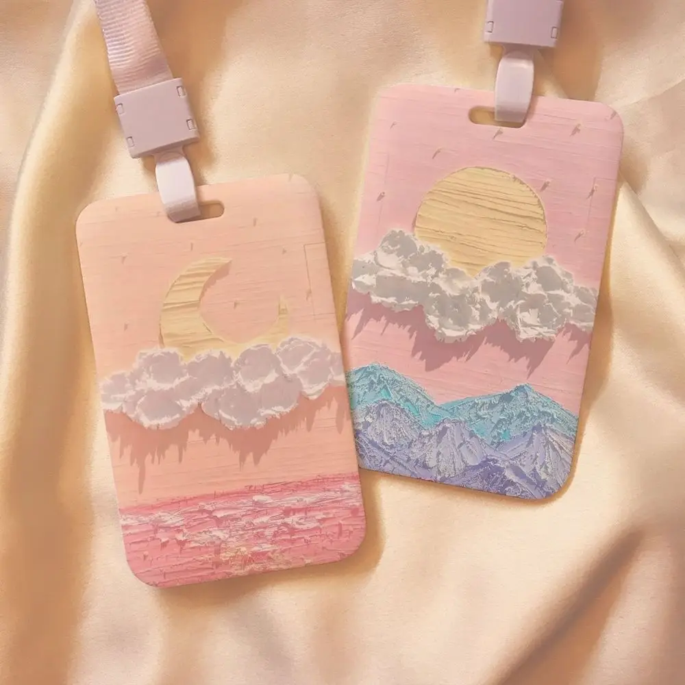 

Plastic Business Credit Card Holders Pink Starry Sky Sun Moon Card Holder Romantic ID Card Sleeve for Women Child Student Girls