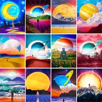 gatyztory 60x75cm diy frame painting by numbers kits moon landscape paint by numbers on canvas home decor digital hand painting