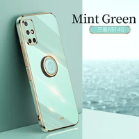 luxury glossy square plating ring holder phone case on for samsung galaxy a51 a71 4g shockproof soft tpu back cover phone cases