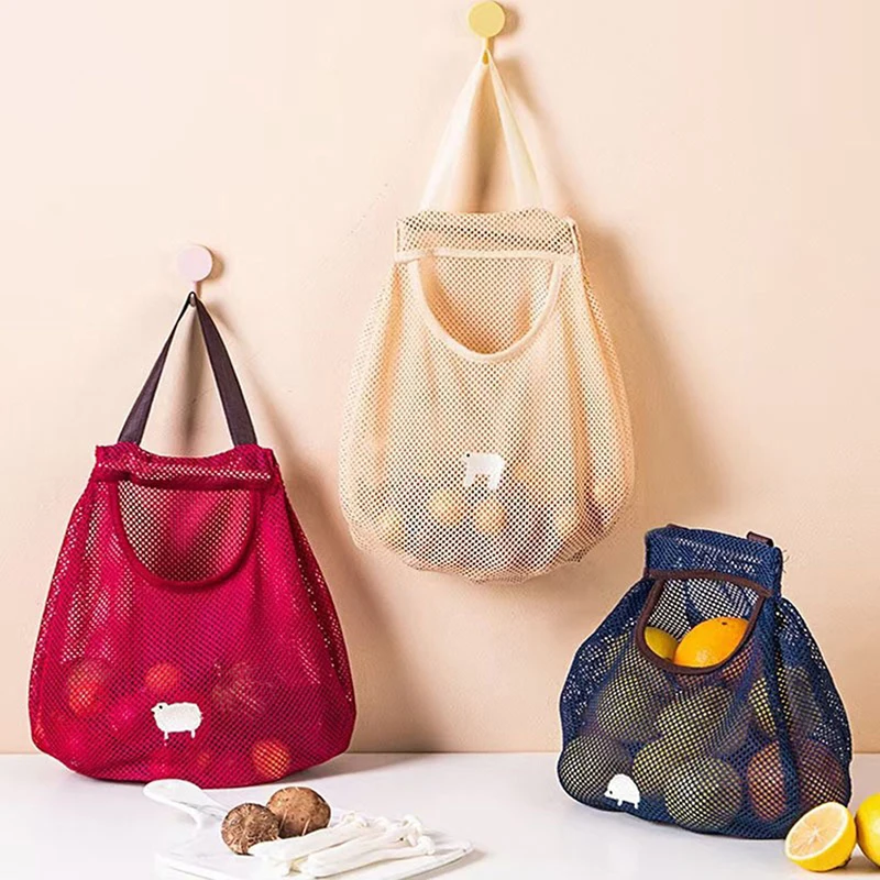 

1Pc Reusable Kitchen Fruit Vegetable Garlic Onion Hanging Storage Polyester Bag Breathable Mesh Bags Organizer Food Pack Basket