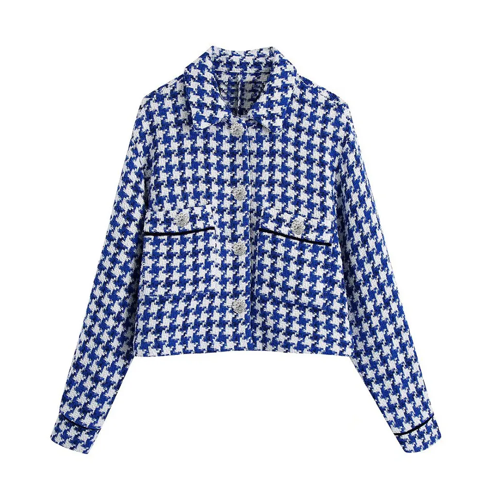 

2022 Women New Fashion jewelry setting Textures Coat Vintage Long Sleeve Button-up Female Outerwear Chic Overshirt