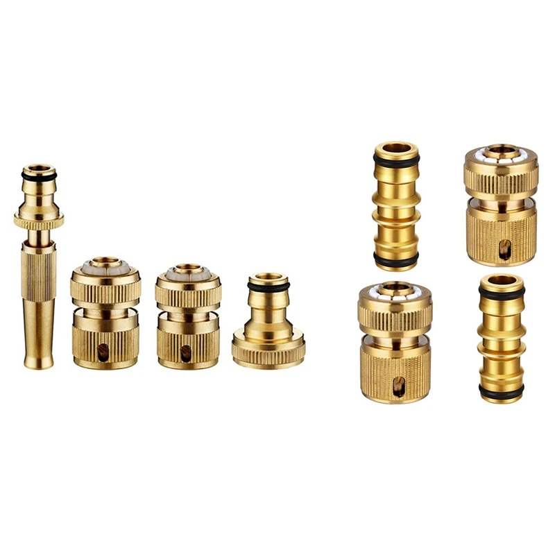 

HOT-Brass Hose Fittings, 4-Piece With 4 Pack Garden Hose Quick Connector Male Hose End Connector Extender