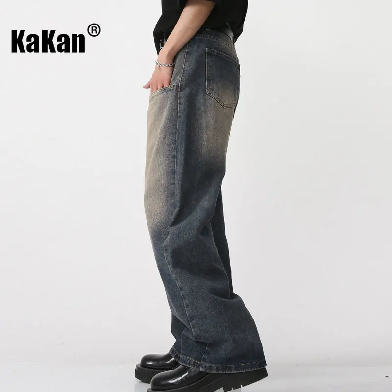 Kakan - New Wash Vintage Jeans Men's Wear, Front Pocket Loose Straight Blue Jeans K50-477