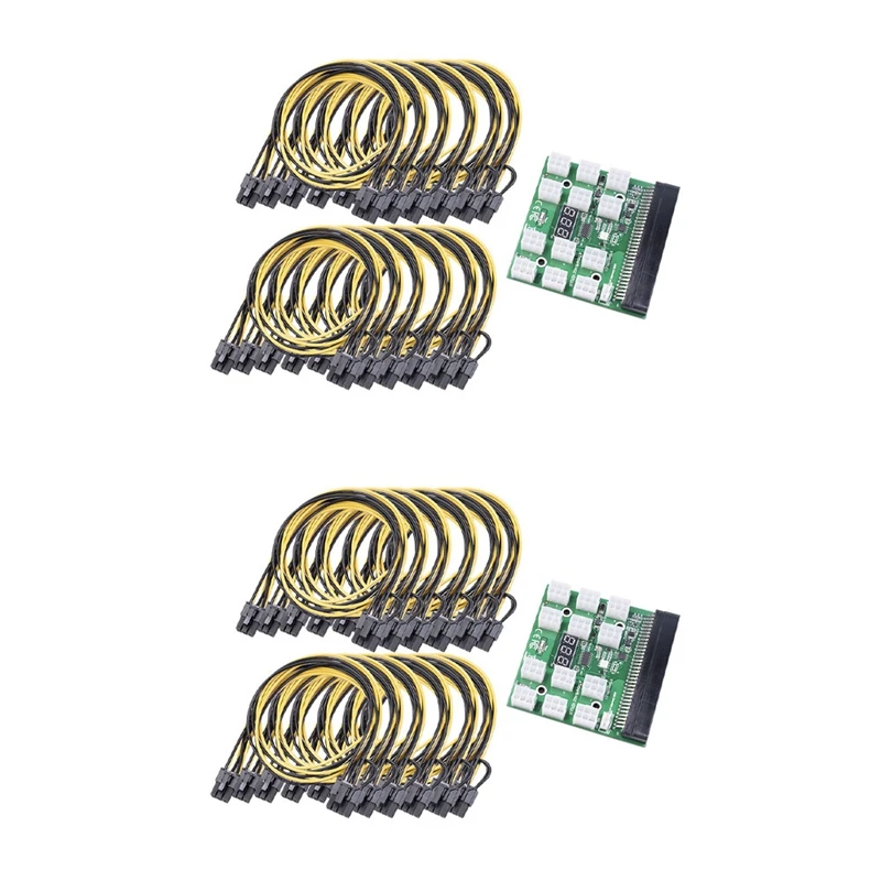 

2X Power Module Breakout Board For HP 1600W PSU Server Power Conversion +24Pcs 20Cm 6Pin To 8Pin Power Cable For BTC