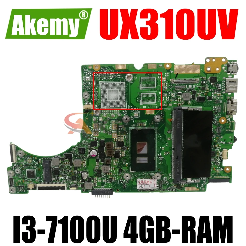 

AKEMY UX310UV Laptop Motherboard For ASUS UX410UA (14 inch) UX410UAK UX410U Original Mainboard 4GB-RAM I3-7100U UMA