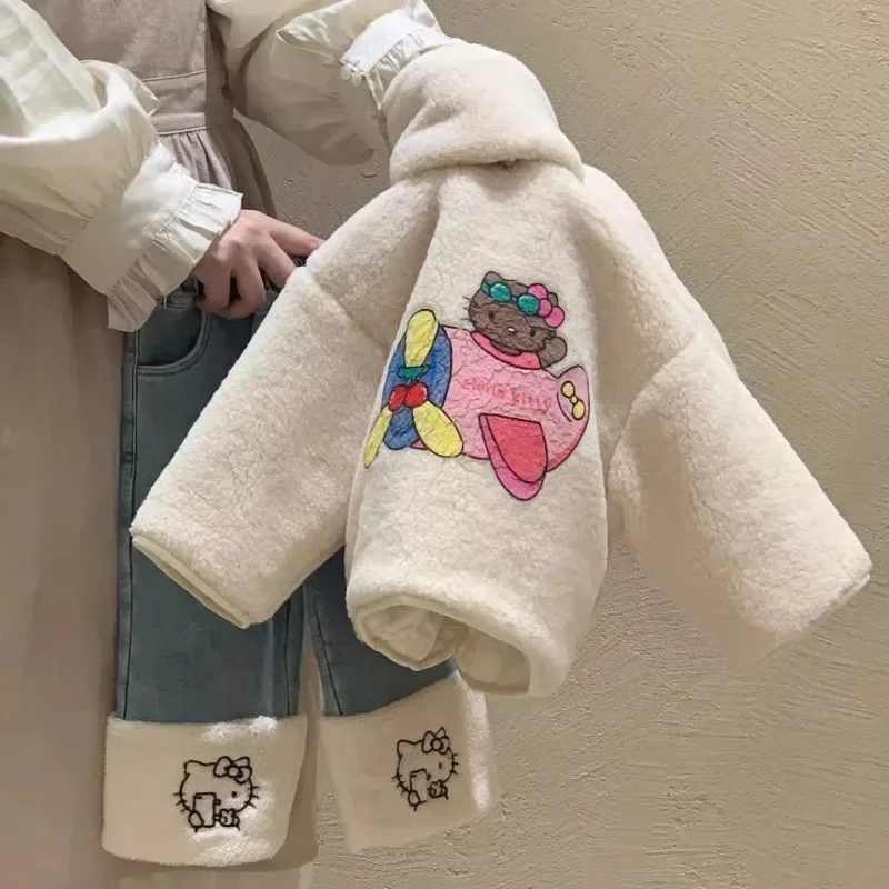 

2PCS Girls Hellokittys Sanrios Winter Dress Fashionable Cotton Clip Thickened Anime Kawaii Cartoon Cut Plus Coat Jeans Gift