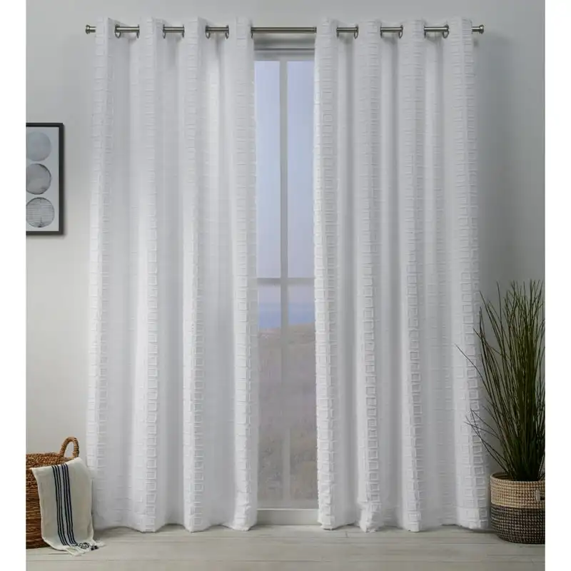 

Squared Embellished Grommet Top Curtain Panel Pair, 54x84, White Home decors accessories Curtain Home acccesories Curtain holder