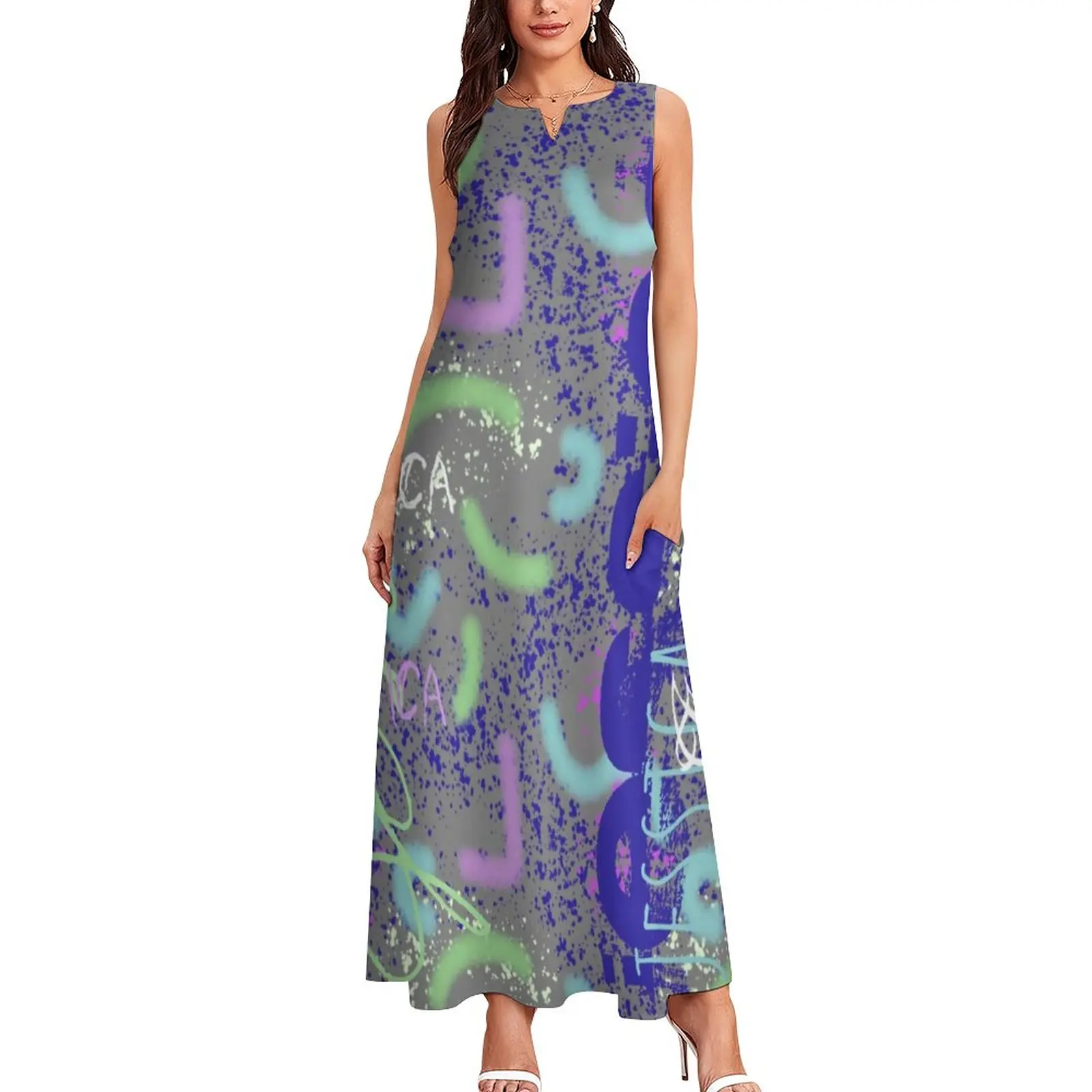 

Colorful Abstract Letters Dress Graffiti Art Print Street Fashion Casual Long Dresses Graphic Sexy Maxi Dress Big Size 4XL 5XL