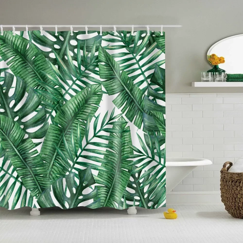 

2023 Green Tropical Plants Shower Curtains Bathroom Polyester Waterproof Shower Curtain Leaves Printing Curtains for Bathroom Sh