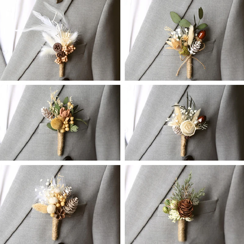 

Mini Dried Flower Brooches Men Wedding Corsage Banquet Party Groom Suit Bride Dress Rose Breastpin Accessories Nice Gift In Love