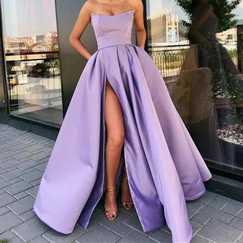 

BM Stock Long Prom Dresses Sweetheart Satin Off Shoulder Appliques Formal Occasion Evening Bridesmaid Party Gown Robe De Soiree