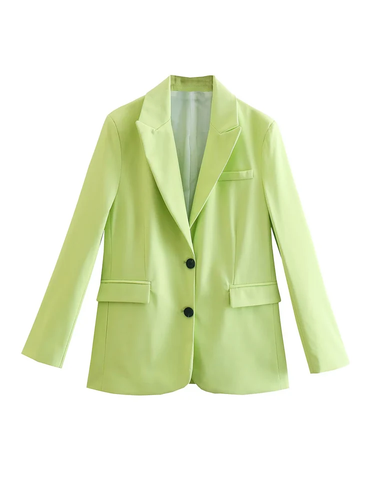 

Женский Однобортный блейзер с карманами, повседневный однотонный блейзер в офисном стиле, верхняя одежда, лето 2022