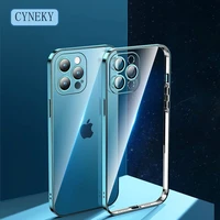 cyneky plating square frame silicone transparent case on for iphone 11 12 13 pro max mini x xr 7 8 plus se 2022 clear back cover