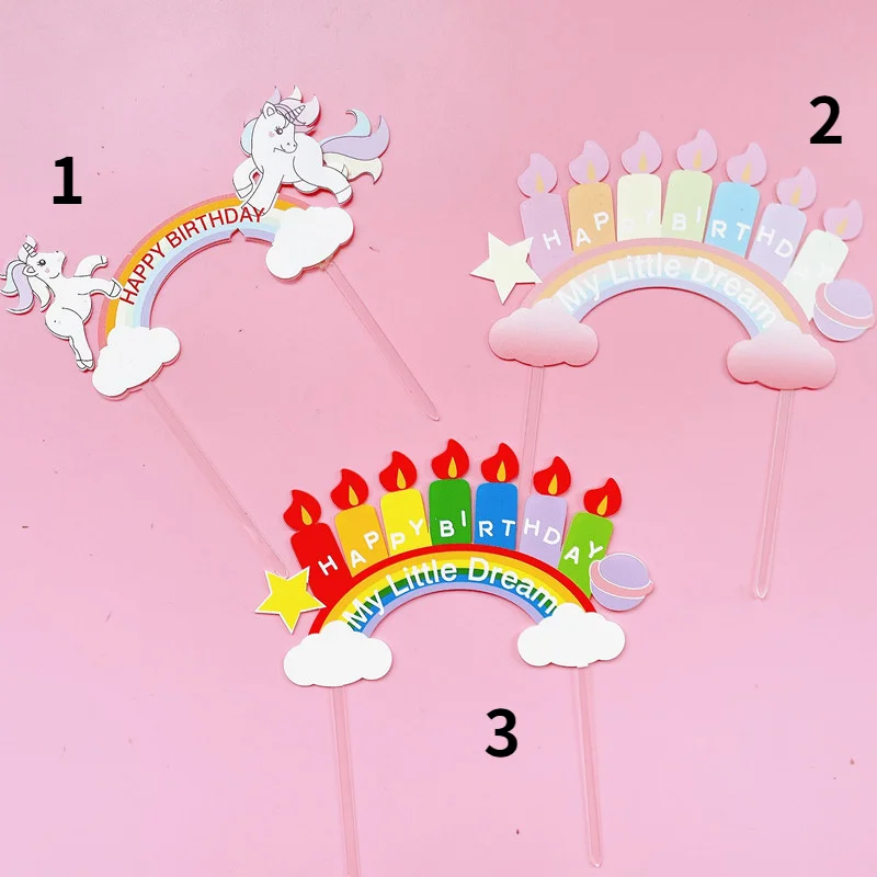 

Радужные облака, Искусственный акриловый Топпер для торта, украшения, открытки, вставки для торта, украшение для торта на день рождения, дет...