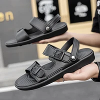 men sandals fashion solid color leather summer shoes casual comfortable open toe sandals soft outdoor beach walking footwear
