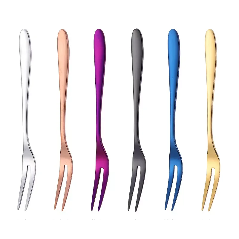 

2022New Stainless Steel Two-tine Fork Fruit Fork set Tableware Multiple Use Snack Cake Dessert Forks Cafeteria Home Flatware п