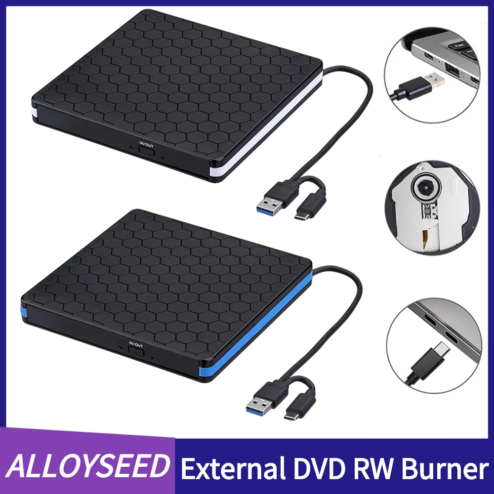 

USB3.0 Type C External DVD RW Burner Slim DVD Reader High Speed Transfer CD Player External Optical Drive for Laptop PC Desktop