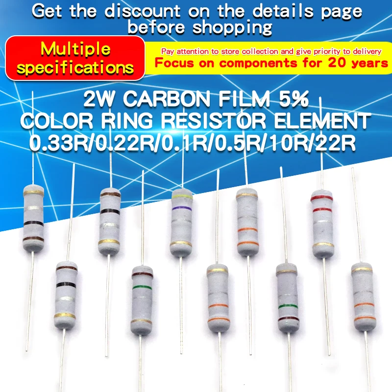 20 шт., карбоновый пленочный резистор 2 Вт, сопротивление 5% Ом-2 МОм 0 ...