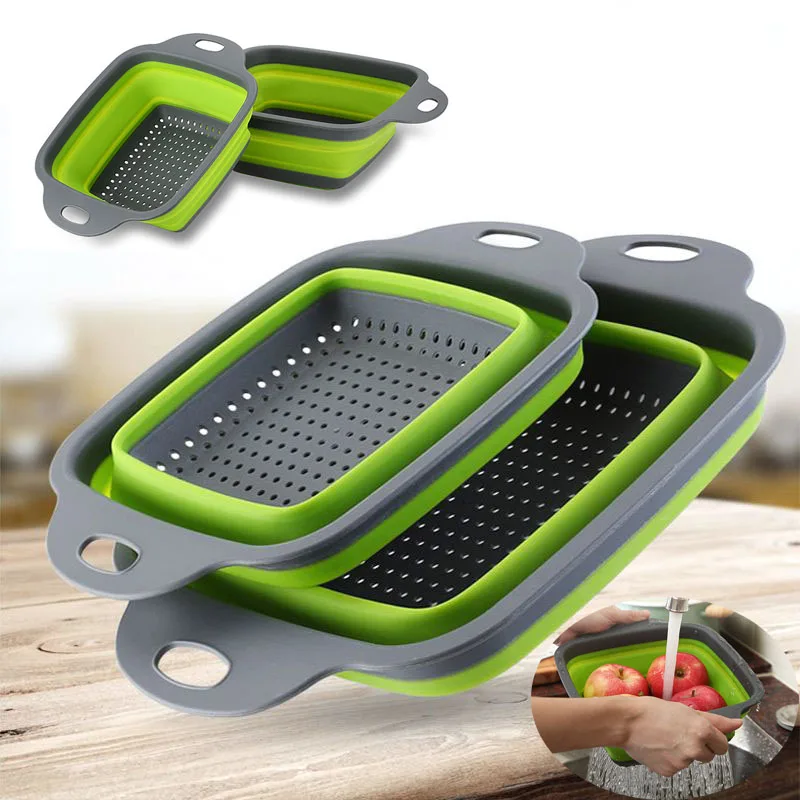 

Силиконовая складная сливная корзина, корзина для мытья фруктов и овощей, складной дуршлаг, складной сливной кухонный инструмент для хране...
