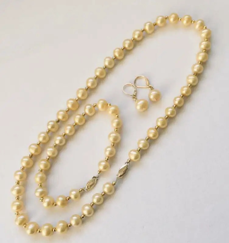 

Новинка, набор из натурального золотого жемчуга, ожерелье, браслет, серьги 14Kp