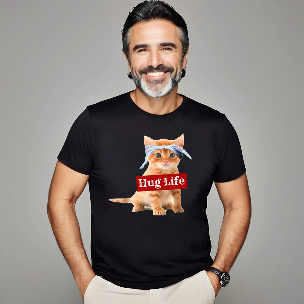 Топы и футболки Hug ife kitty cat thug Футболки День отца Хип-хоп Нормальная мужская