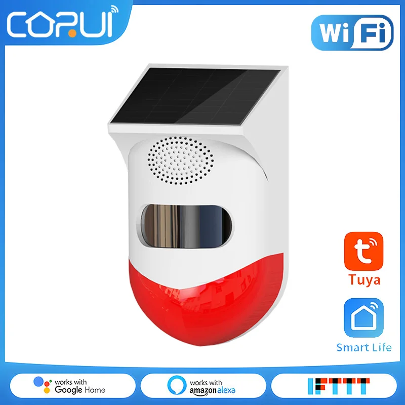 

CORUI Tuay Wifi Smart PIR Motion Sensor Infrared Alarm System Detector Solar 433MHz Strobe Siren Outdoor PIR Waterproof Wireless