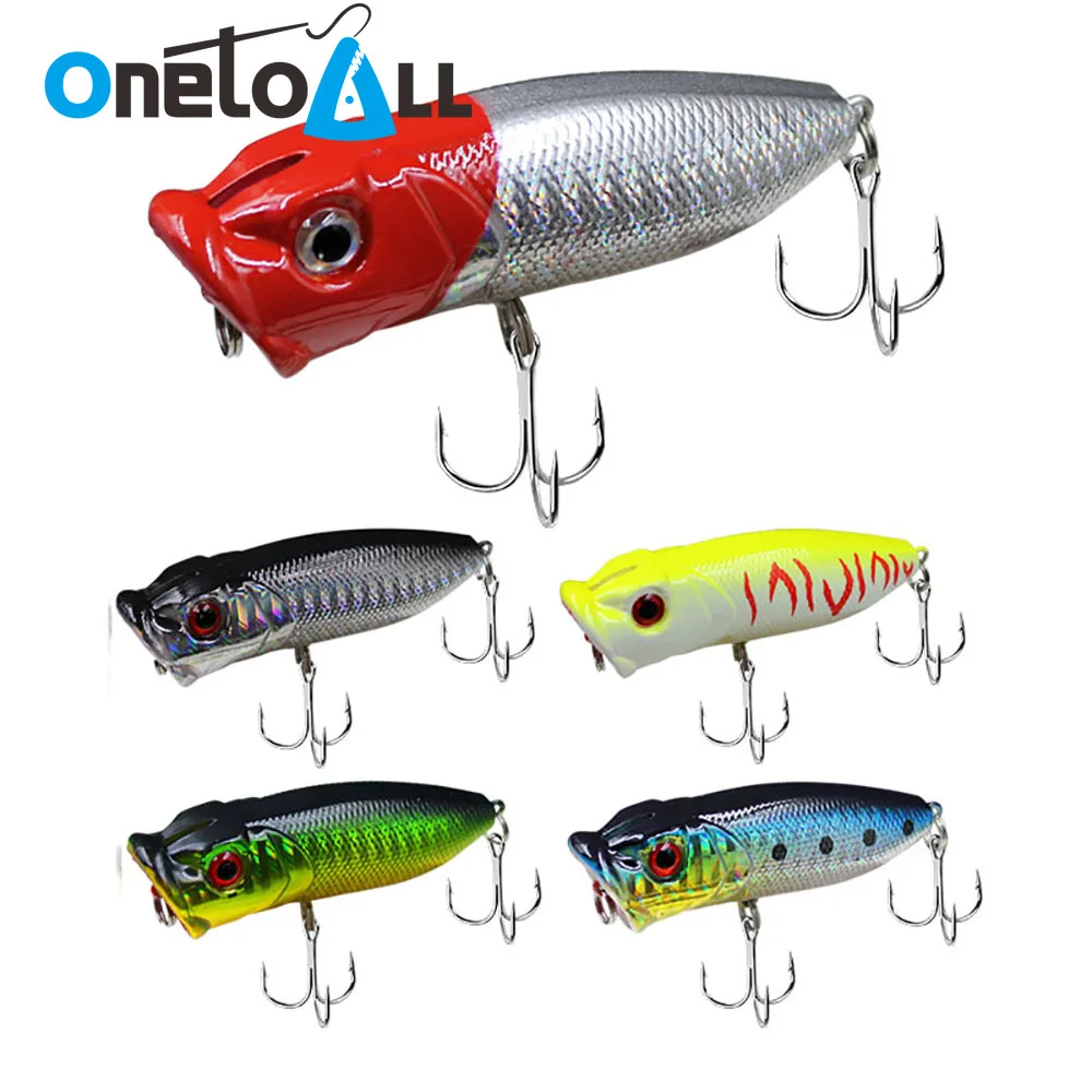 

OnetoAll 7cm 11.5g Hard Fishing Lure Artificial Topwater Popper Bait 3D Eyes 5 Colors Wholesale ABS Plastic Material Treble Hook