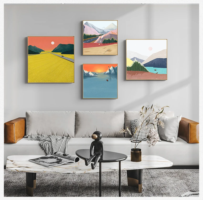 

Настенная картина в скандинавском стиле для гостиной, домашний декор в скандинавском стиле, абстрактный пейзаж, Холщовый постер, современная картина с изображением гор