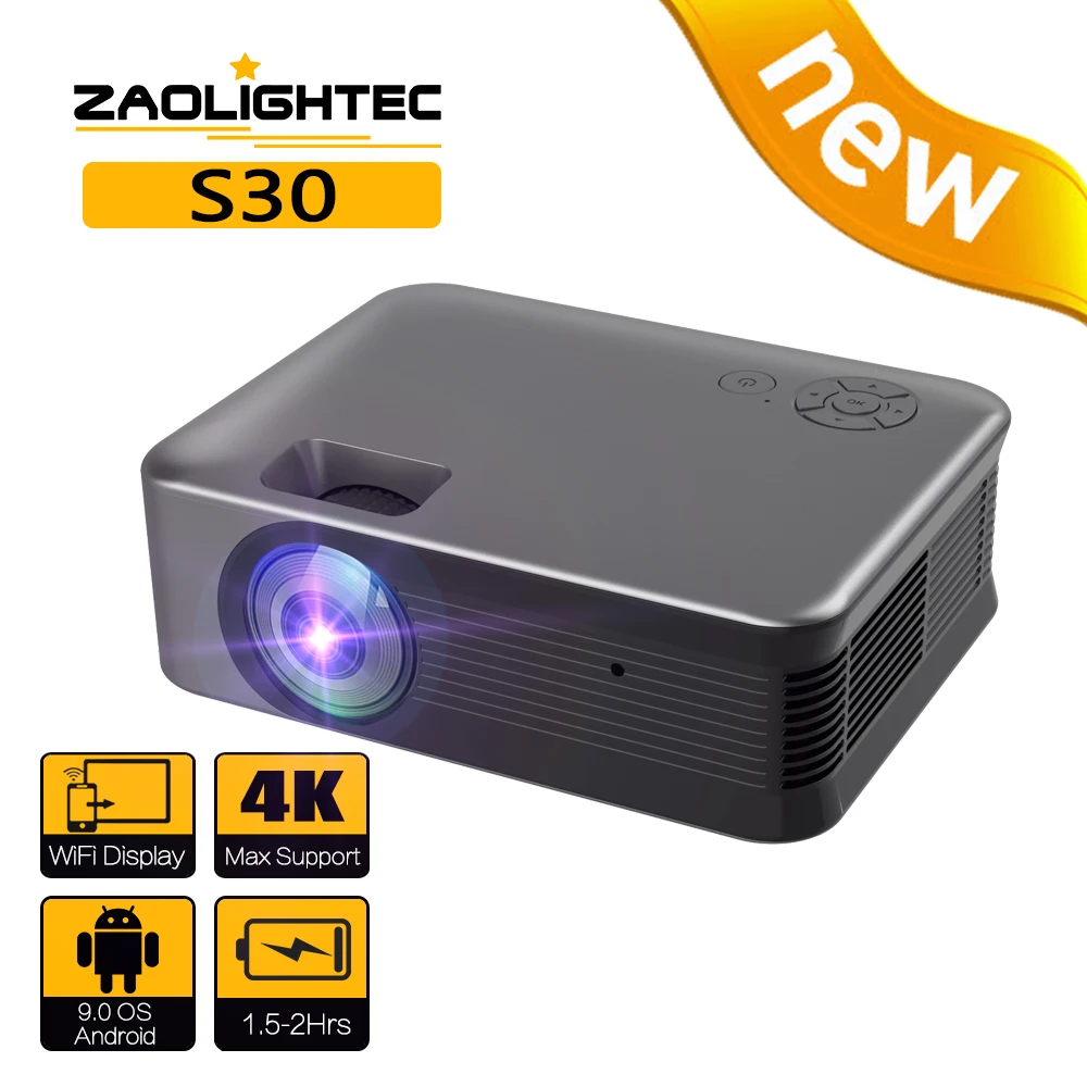 

ZAOLIGHTEC S30 MINI Projector Smart TV WIFI Portable Home Theater Cinema Android Phone Beamer LED 4K Projectors for battery