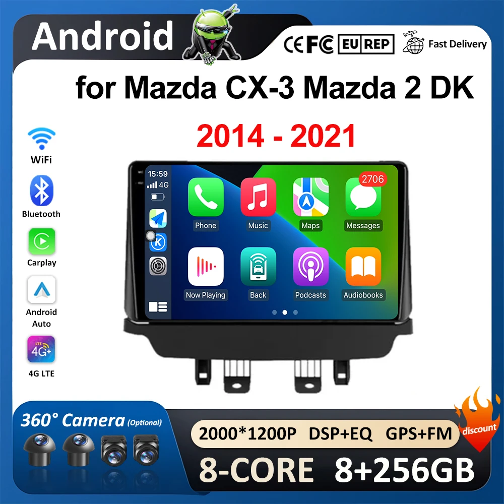 Автомагнитола 9 дюймов с GPS Навигатором для Mazda CX-3 2 DK 2014 2015 2016 2017 - 2021