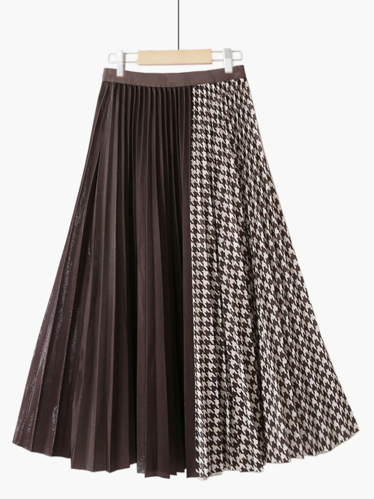 

2022 New Women Spring Autumn Skirt Female Fashion Elastic Waist Patchwork Color Contrast Loose Mid-calf Skirts B062