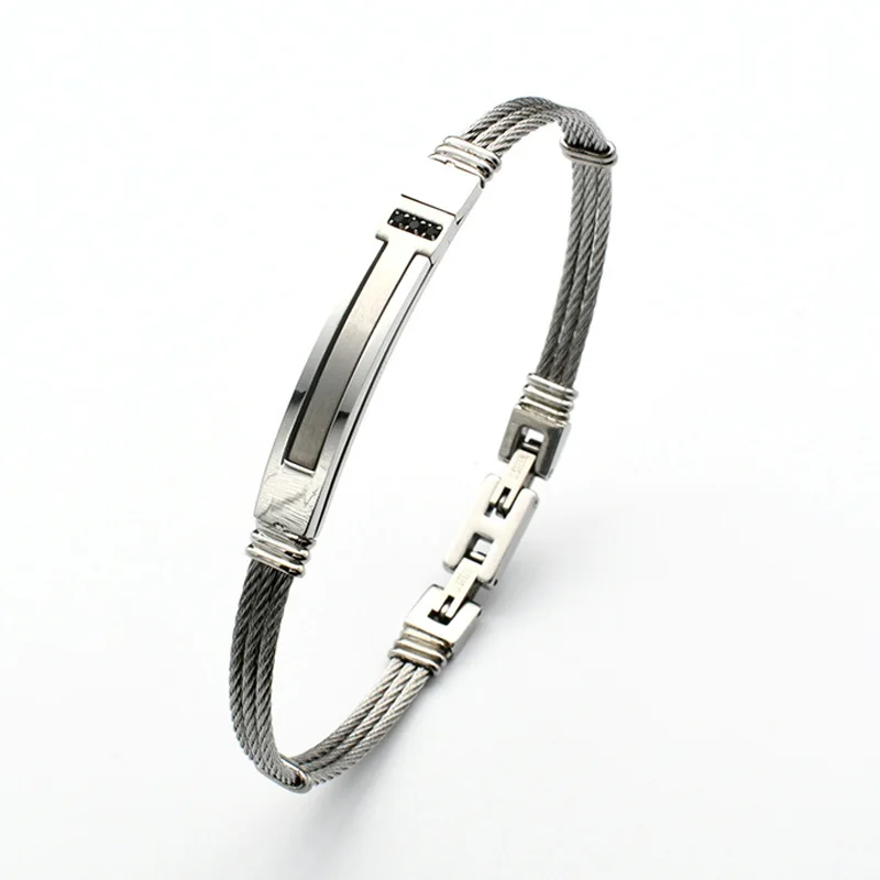 

Lead Nicke Free 316 L Stainless Steel Wire CZ Setting Adjustable Cuff Bangle Bracelet for Men Gift