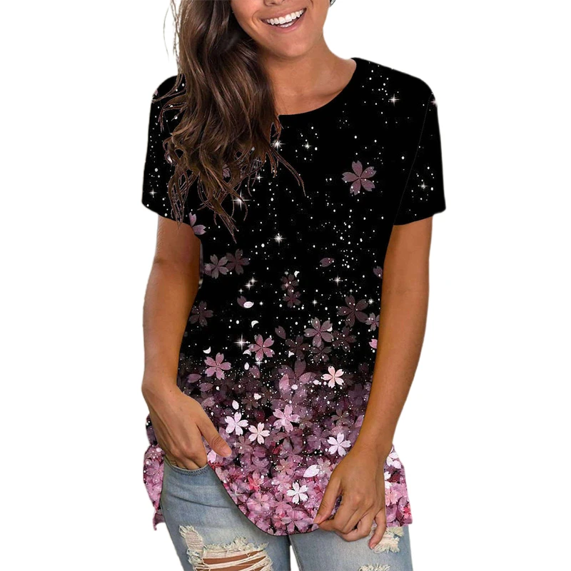 

Floral Printed Women Tops Tee New 2022 Summer Casual Loose Short Sleeve T Shirts Ladies Fashion Tops Female Streetwear Pullovers