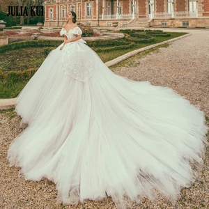 Великолепное Многоярусное шелковое бальное платье из фатина с буфами, свадебное платье с длинными рукавами, юбки для невесты с иллюзией на спине