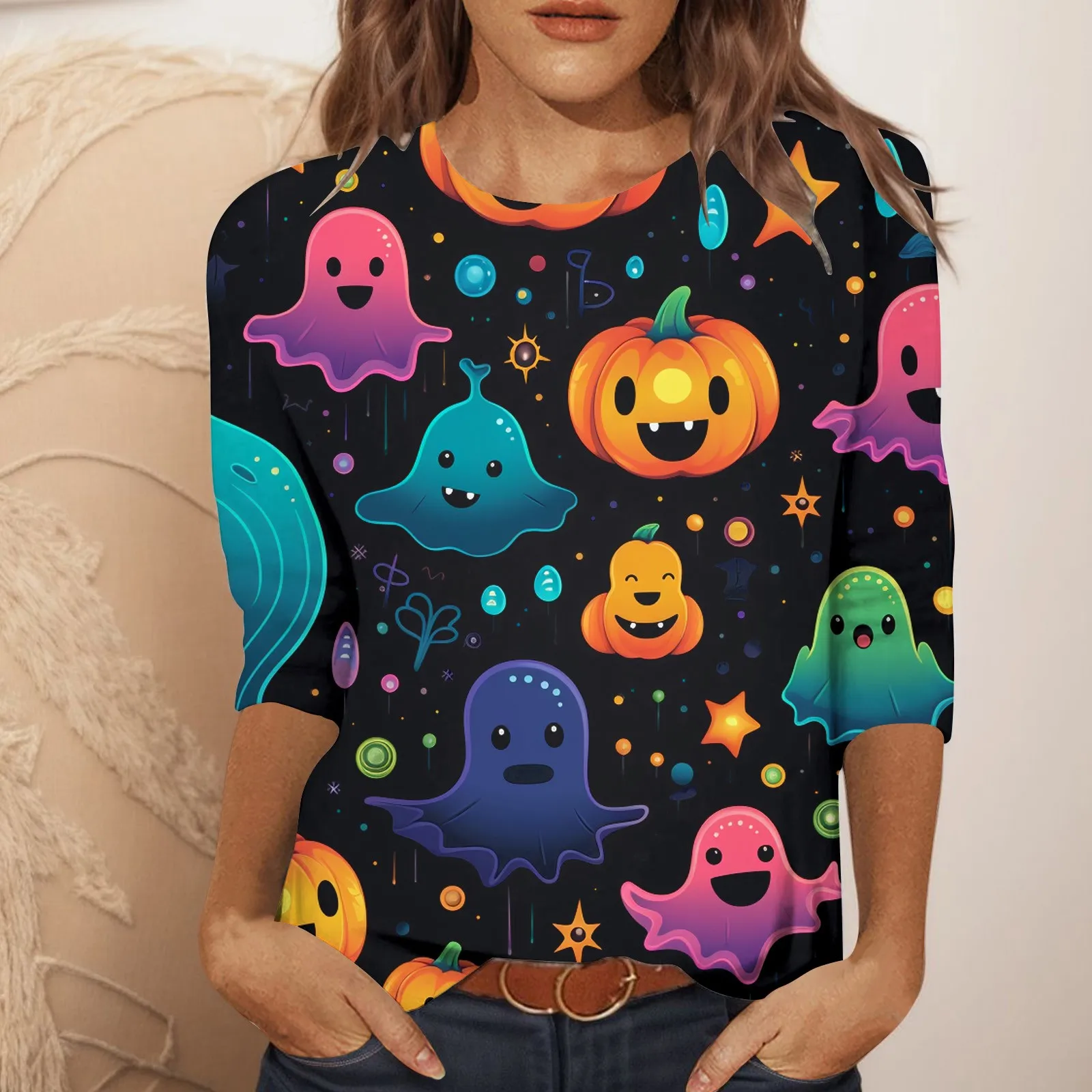 

Женская футболка с круглым вырезом и принтом, свободного покроя