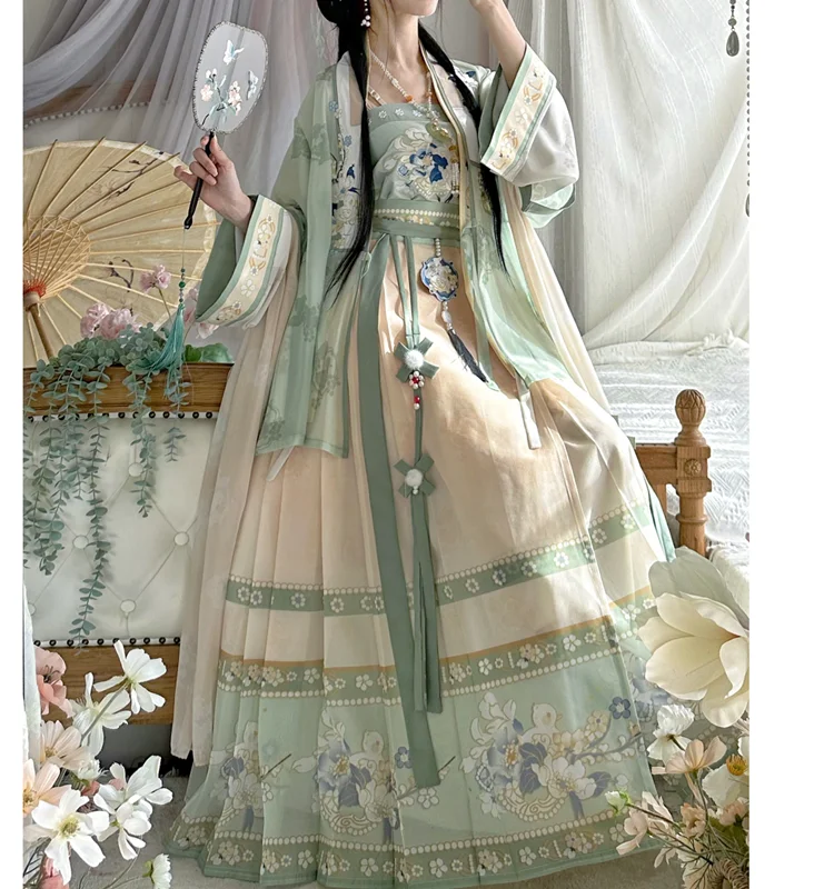 Spring Color Temperament Hanfu Ming System Half Sleeve One-piece Style Horse Face Skirt Spring and Summer Clothes