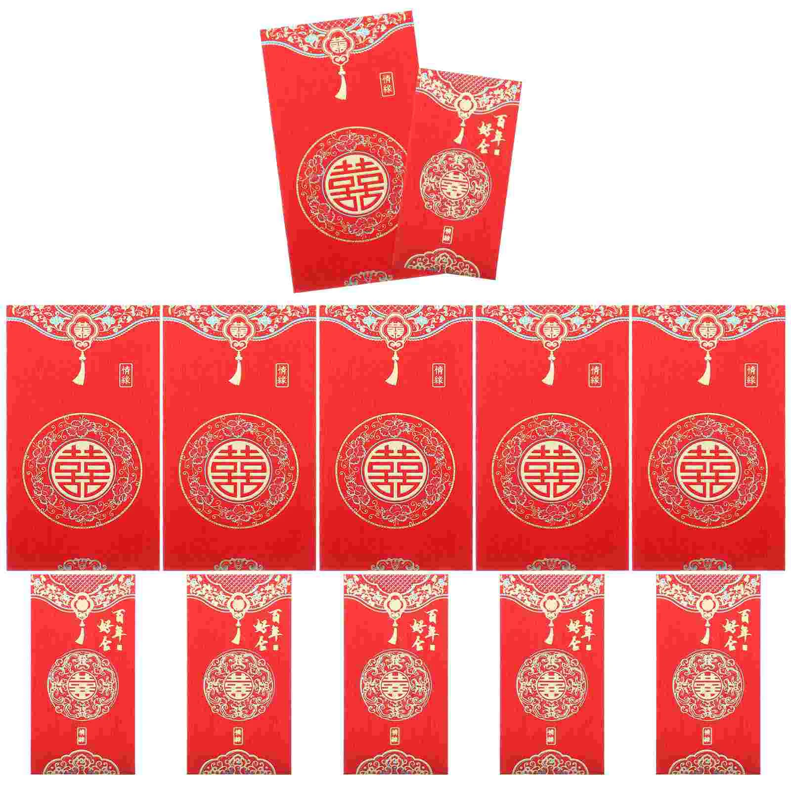 

12 Pcs Red Decor Wedding Partysurname Packet Purse Paper Money Holder Pocket Chinese Bride