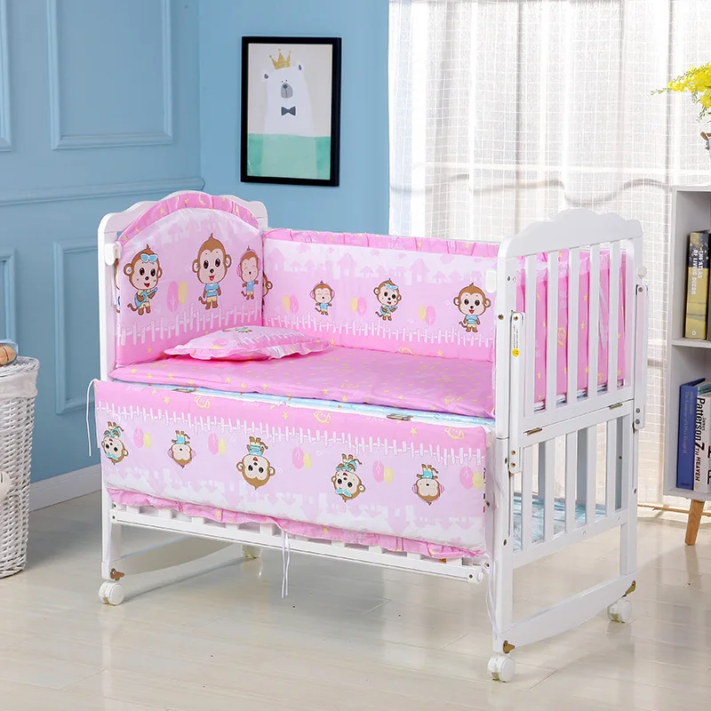 

5Pcs Crib Fence Baby Bedding Set Newborns Cradle Crib Bumper Cartoon Animated 100% Cot Infant Bed Protector Cotton Washable