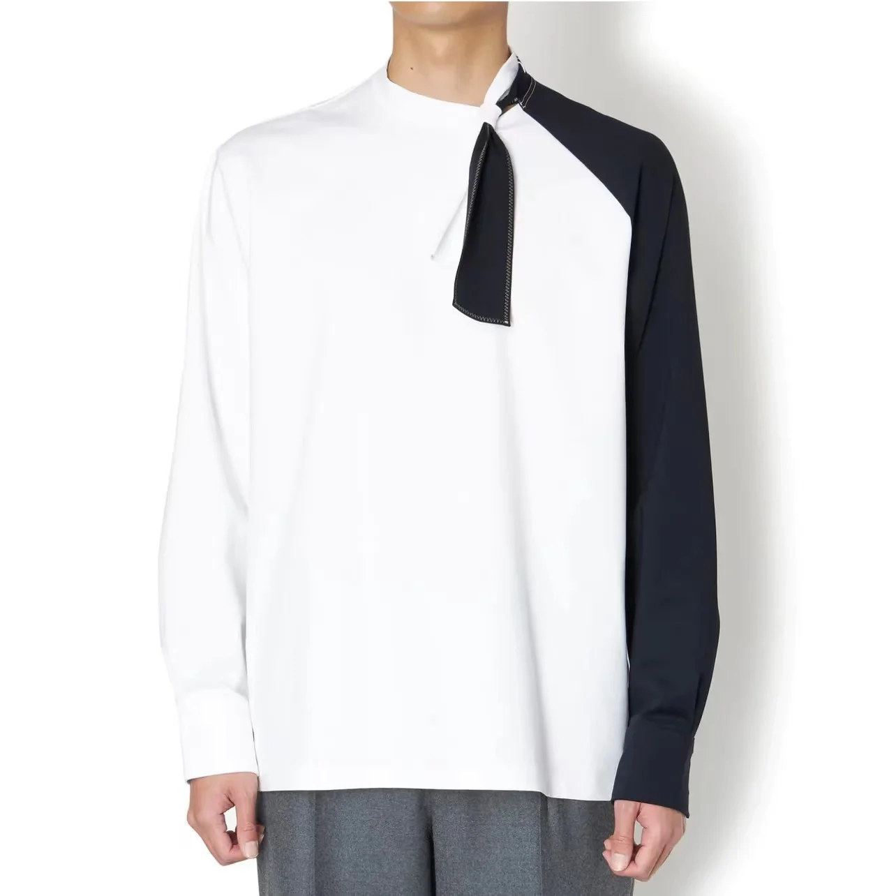 

Свитшот Runyi мужской с круглым вырезом, пуловер свободного покроя в японском стиле, с асимметричным воротником и ремешками контрастных цветов, цвет 22AW