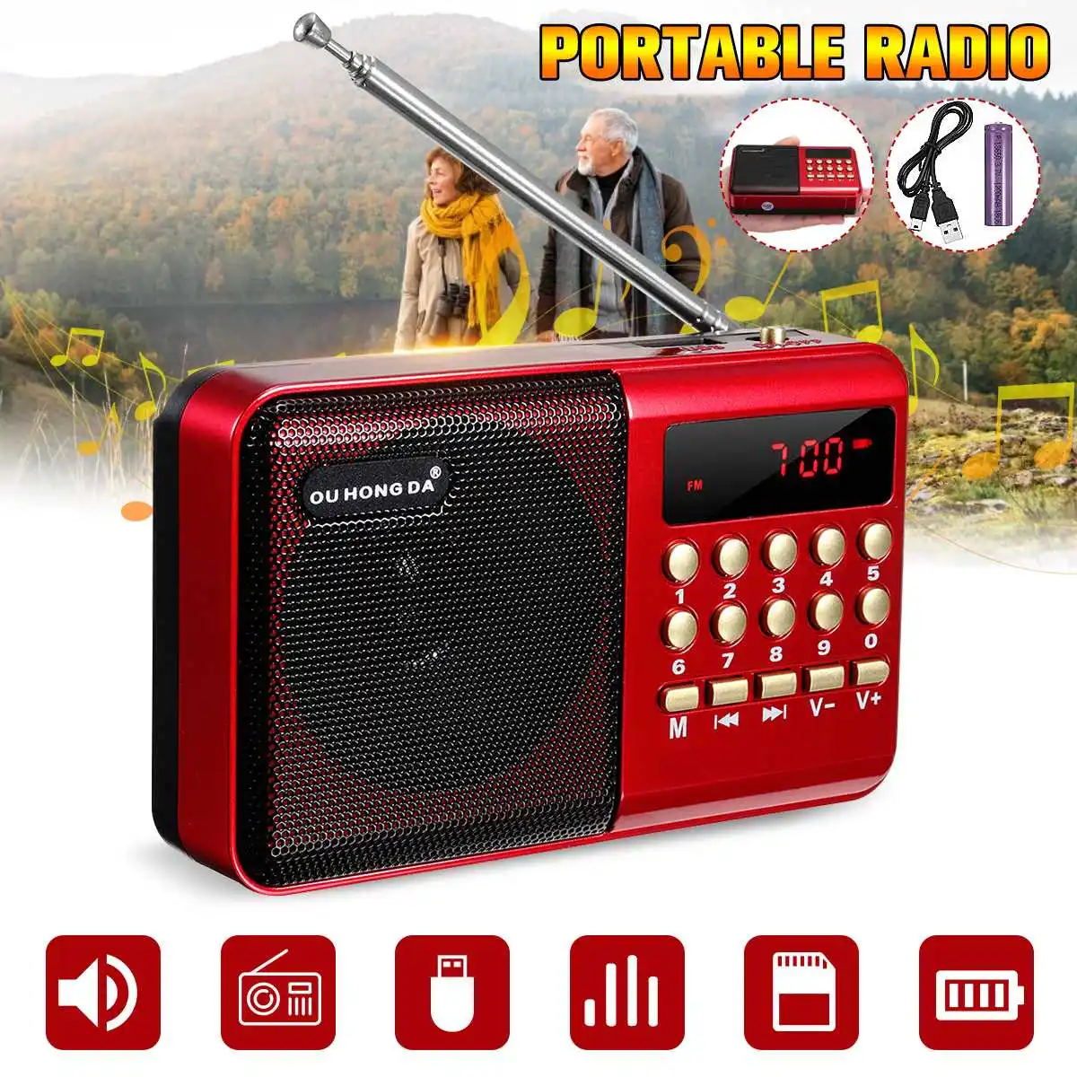 Портативное портативное радио цифровое FM-радио USB TF mp3-плеер динамик